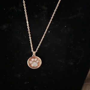 Paw print necklace gold tone with CZ accents